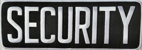 SECURITY BACK PATCH - WHITE ON BLACK - SEW ON.